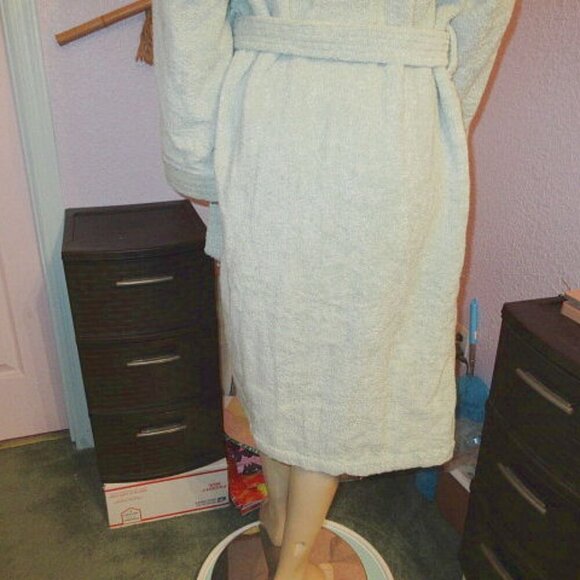 My Pillow Supima Cotton Bathrobe Women's Size S Heavyweight Green Pockets Belt - Picture 8 of 10